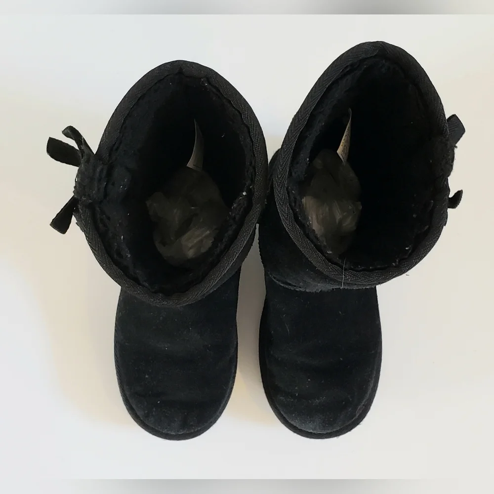 Ugg Koolaburra Victoria Tall Kid's Black Suede Triple Bow Boots Size 2